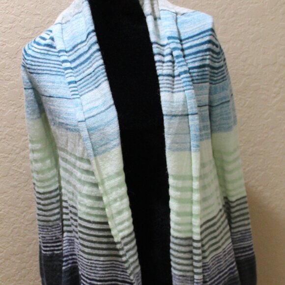 Calvin Klein Jeans M Striped Knit Open Front Cardigan Waterfall Hem - Picture 1 of 10